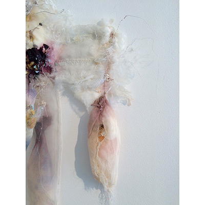 Cocoon (detail), 22" x 23" (variable) silk, floss, paint and joint compound