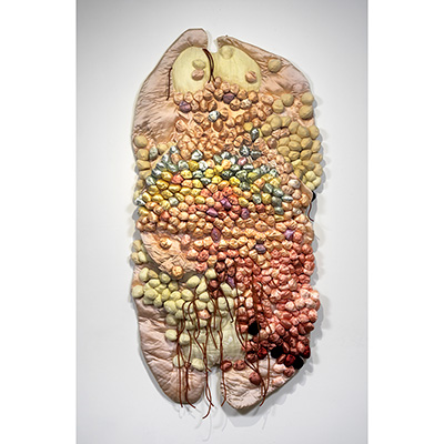 Untitled, 1972, 
84"x50"x12", Hand sewn wool, satin and velvet with surgical tubing, stuffed with fiberfill